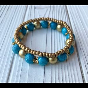 Blue and Gold Bead Bracelet Set
